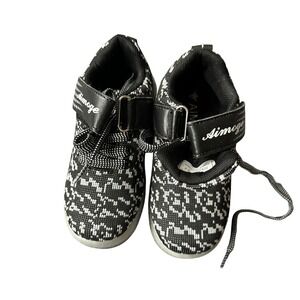 Aimoge Kids Roller Sneakers Black White Knit Dual Wheel Skates Size 27